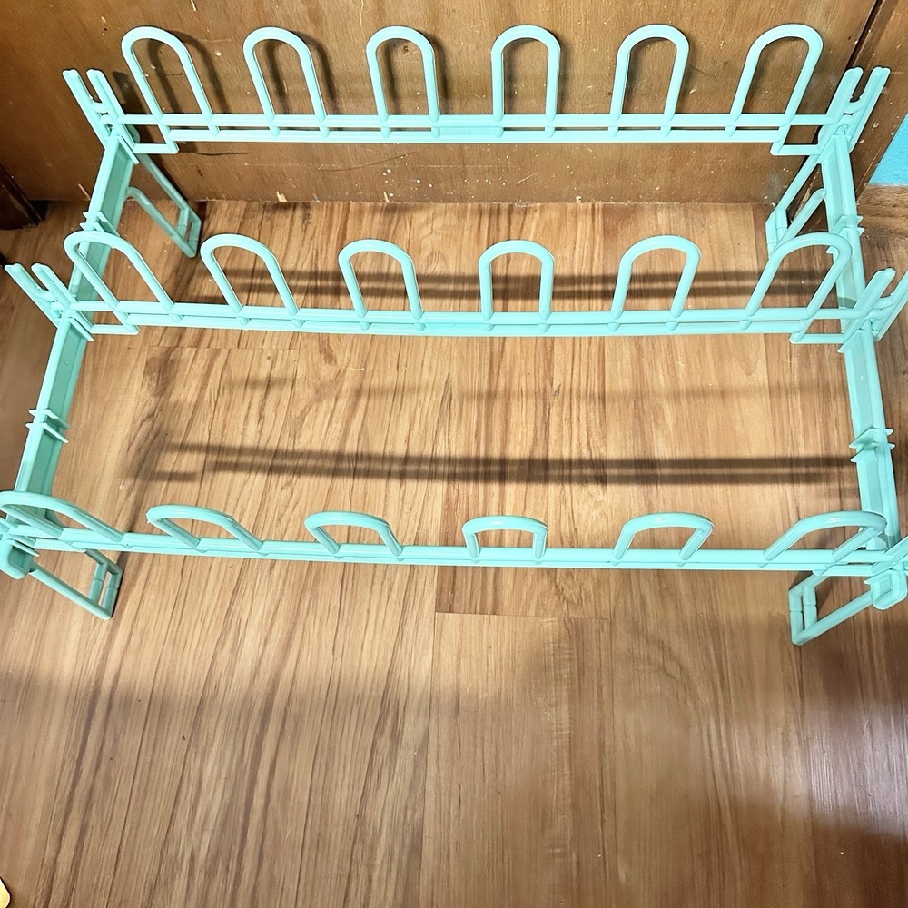 Vintage Yaffa Style Mint Green Plastic 9 Pair Shoe Rack 3 Tier‎ Modular 1980s